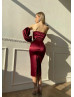 Sexy Satin Back Slit Party Dress With Removable Sleeves